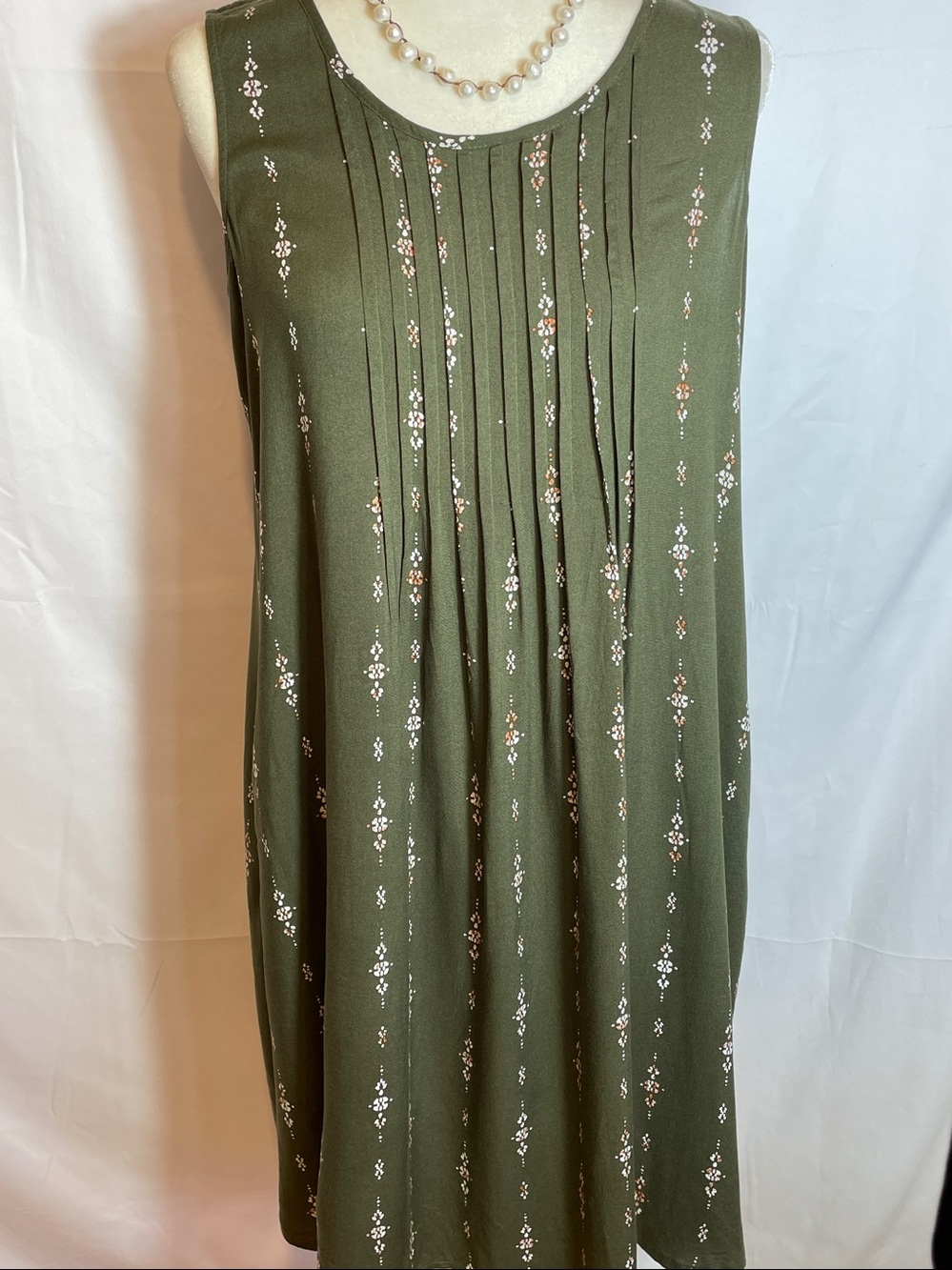 Sonora; Goods for Life, Sleeveless, Olive Green Flower Swing Dress.
